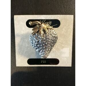 Vintage Strawberry Pin Brooch Silver & Gold tone 1 3/4 x 1 1/4 inch summer